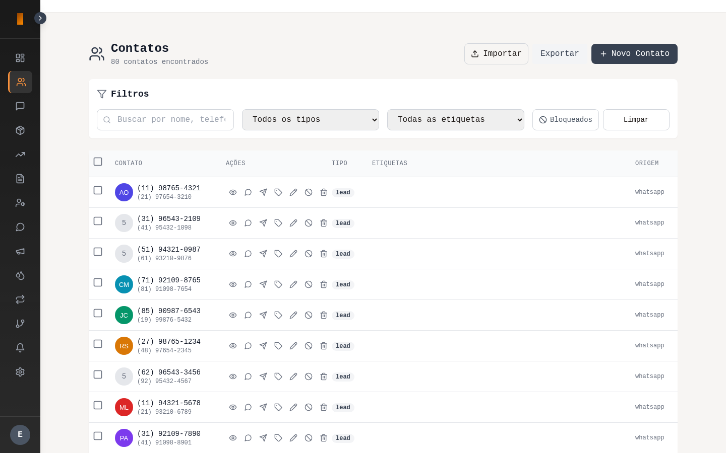 Gestao de contatos no ZapBR CRM com tags e filtros