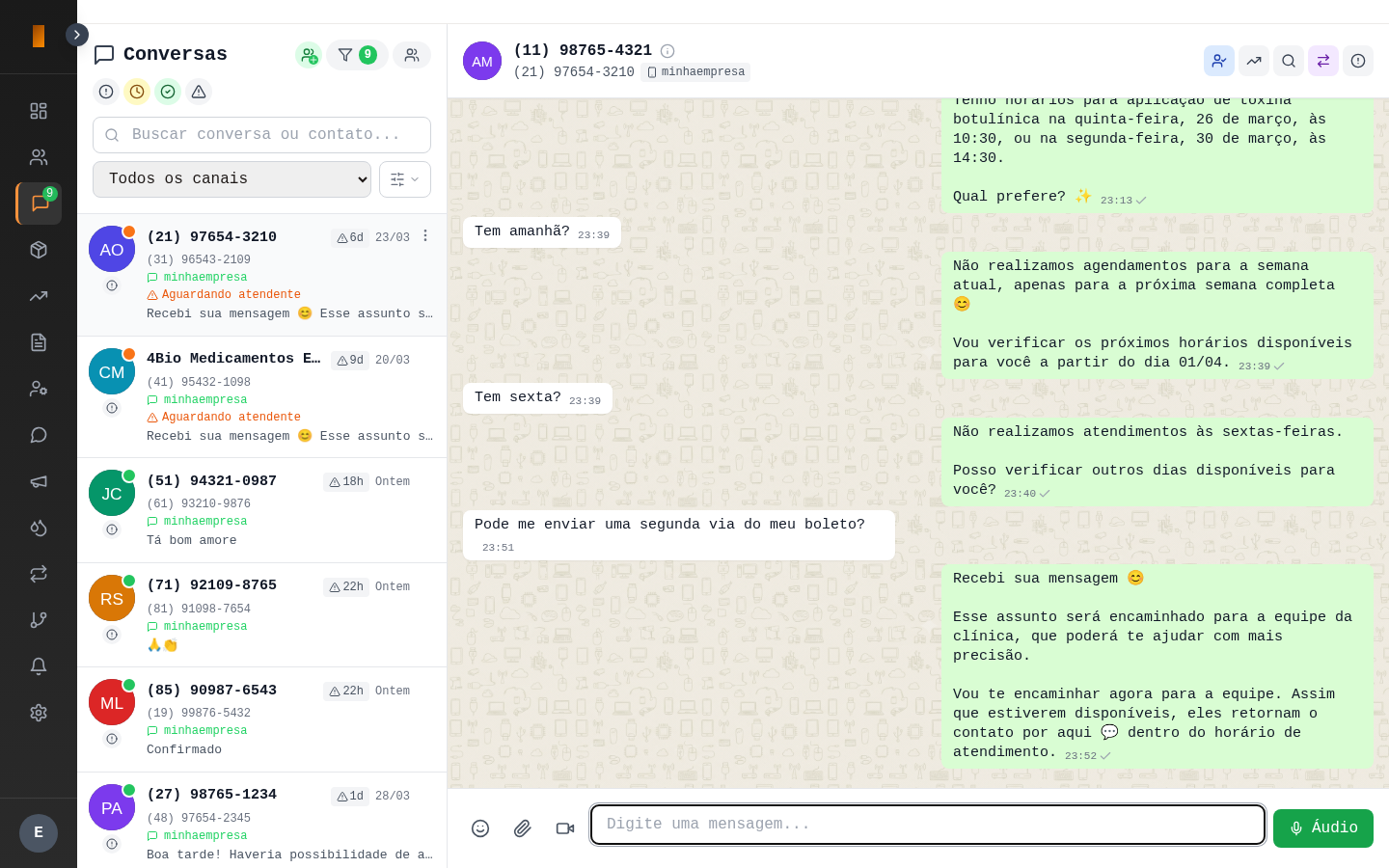 ZapBR CRM - Caixa de entrada com conversas WhatsApp e chat em tempo real